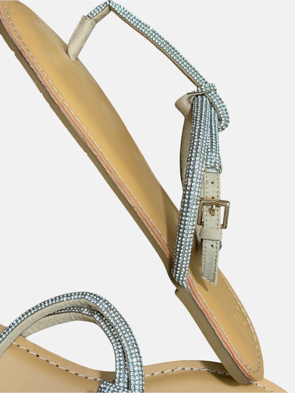 JustFab Silver Crystal Circle T-Strap Sandals - Picture 4 of 7